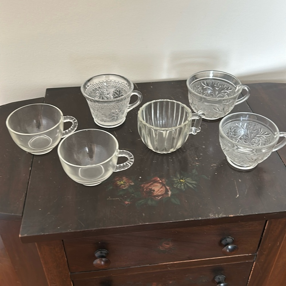 Six Vintage Clear Pressed Glass Punch Cups